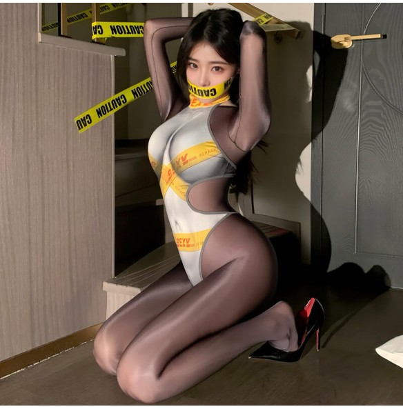 FEE ET MOI - Western Style Faux Tape Bondage Bodysuit (Grey) FEE ET MOI - Western Style Faux Tape Bondage Bodysuit (Grey)